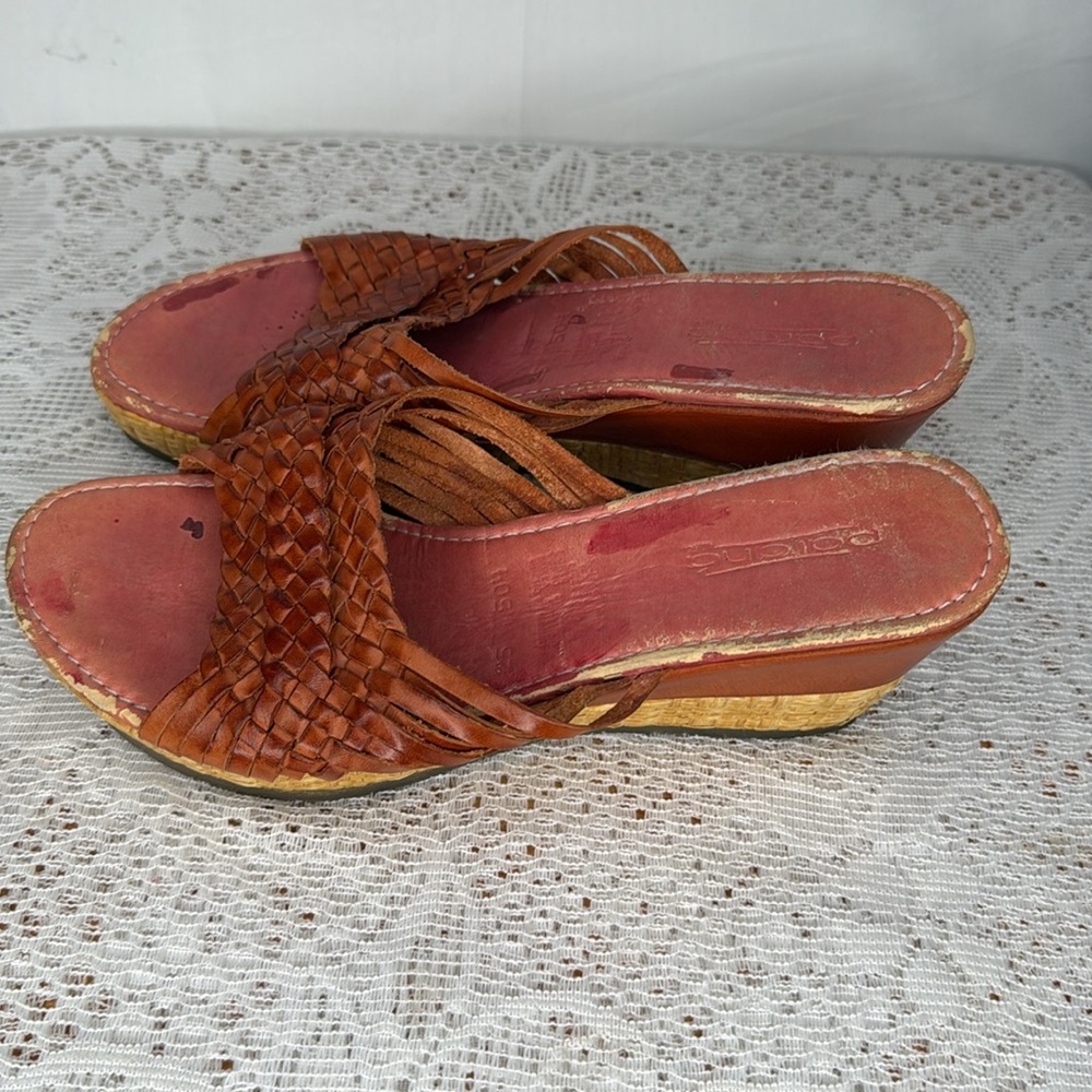 Pokana braided leather slip on open toe wedges sandals sz 7 - Picture 4 of 7